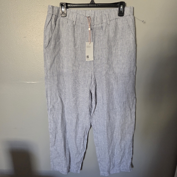 Quince Women's 100% Linen European Cropped Pinstripe Pants. Sz L Lagenlook - Picture 3 of 9
